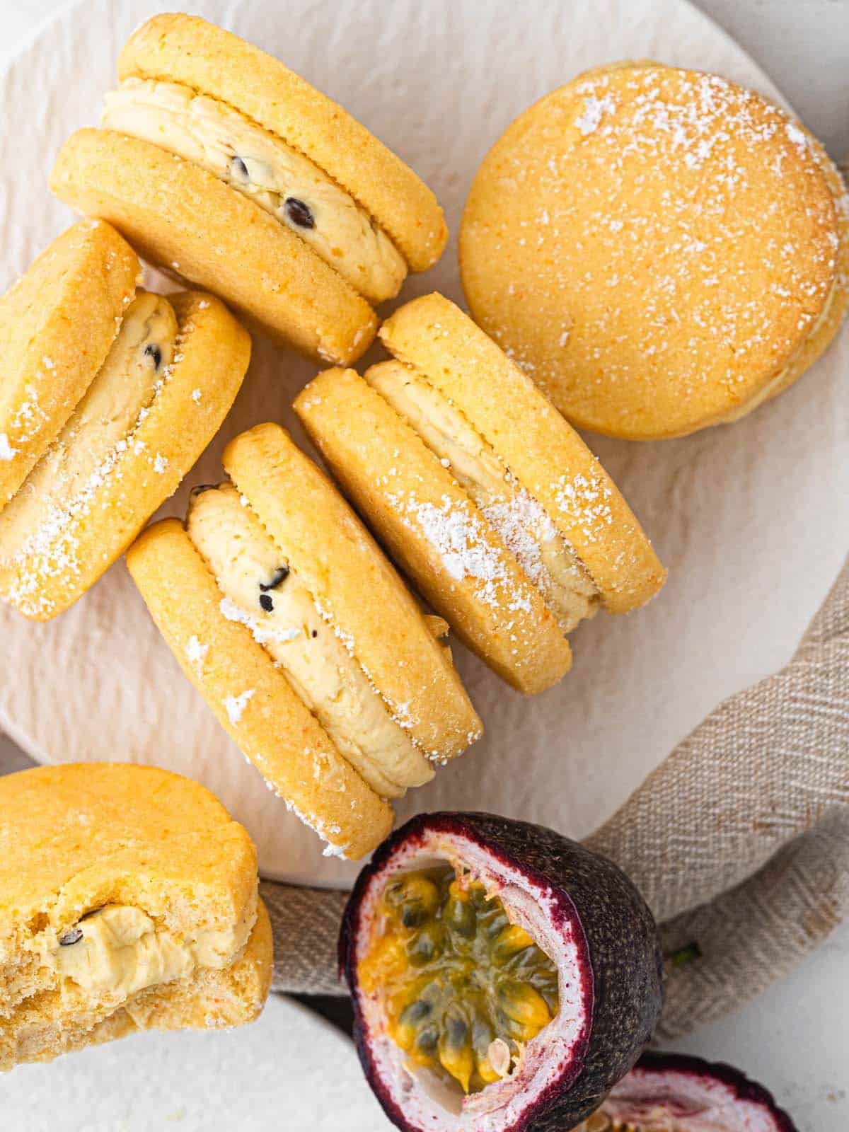 melting moment sandwich cookies filled with passionfruit buttercream