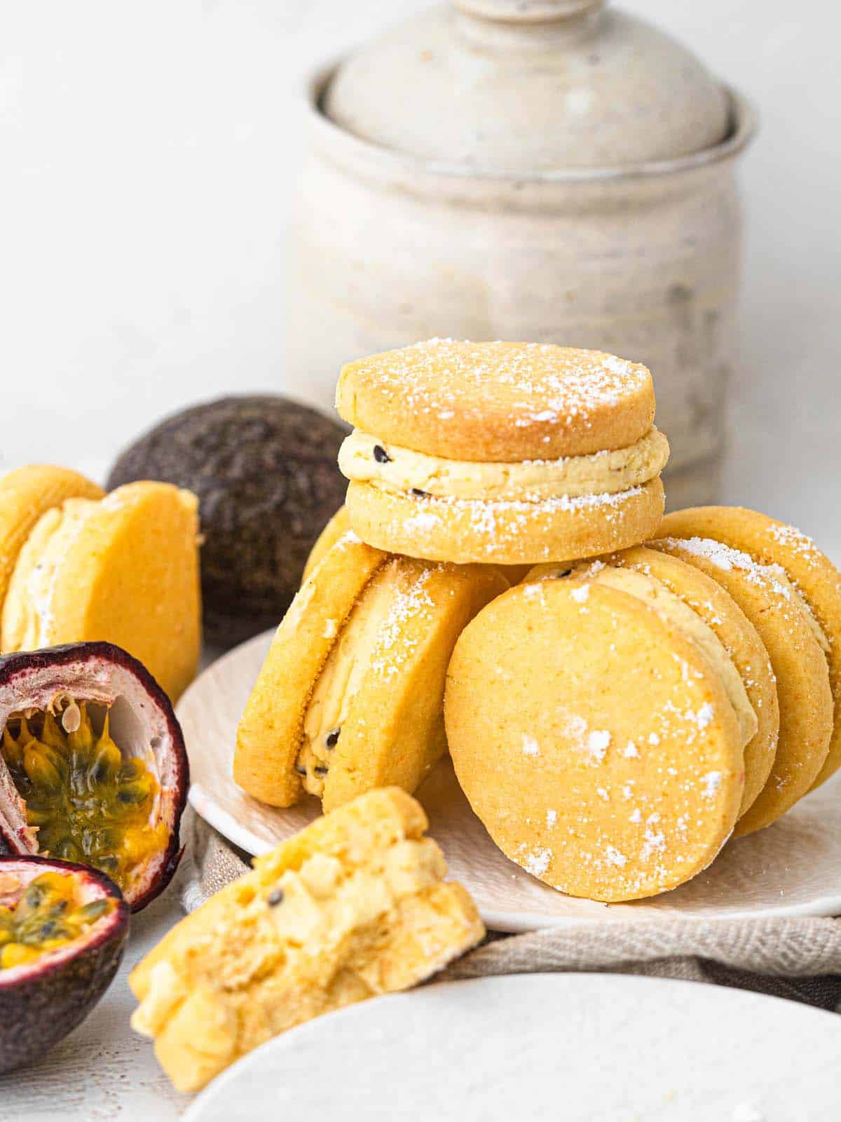 melting moment sandwich cookies filled with passionfruit buttercream