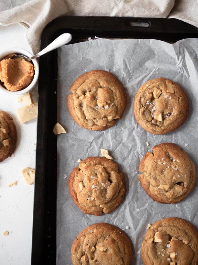 Miso brown butter cookies with caramelised white chocolate