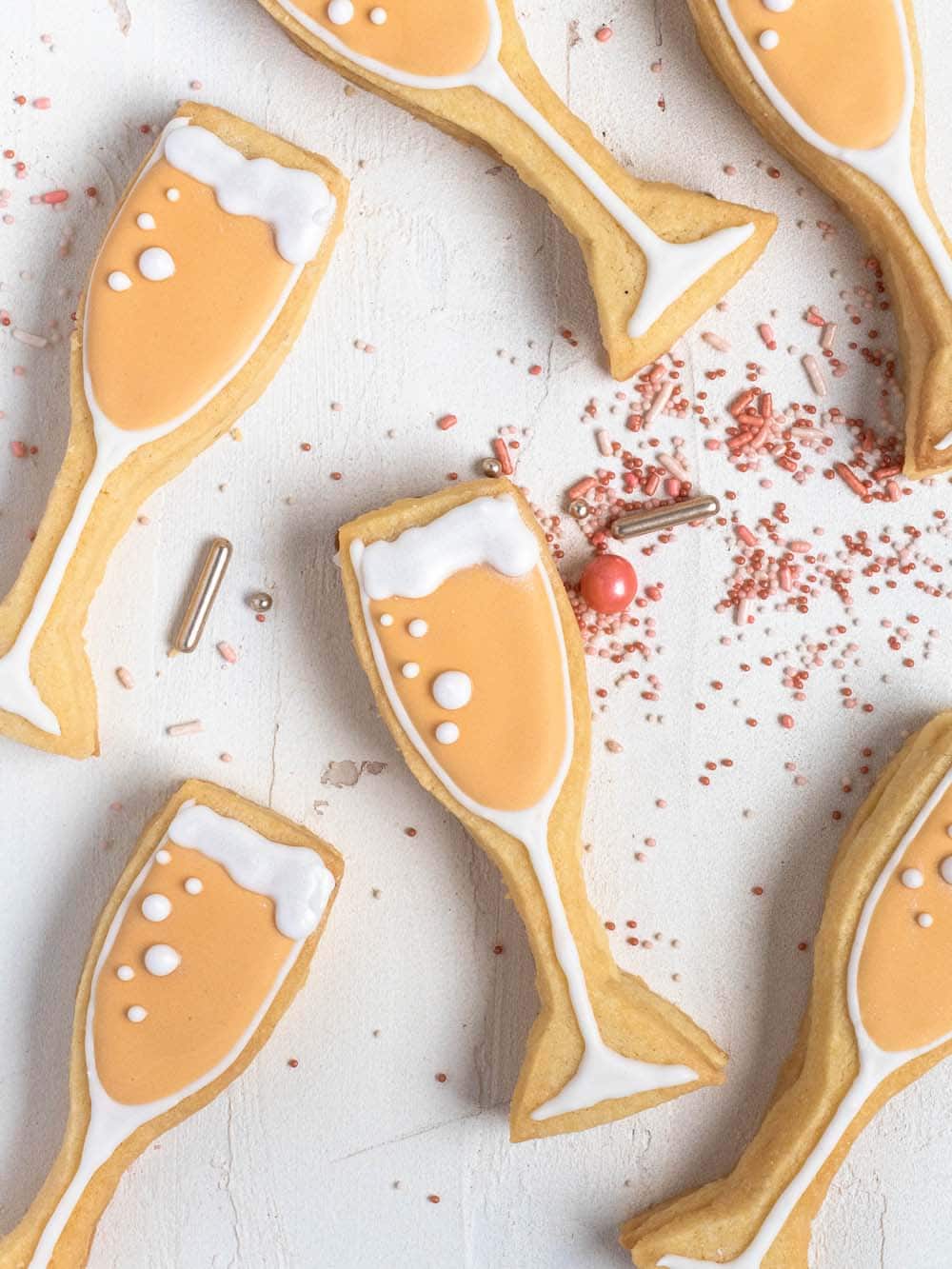 Champagne shaped cookies filled with sprinkles