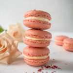 Lychee, rose and raspberry macarons