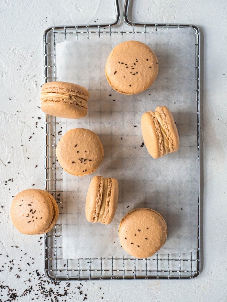 Perfect macarons with salted caramel and milk tea filling