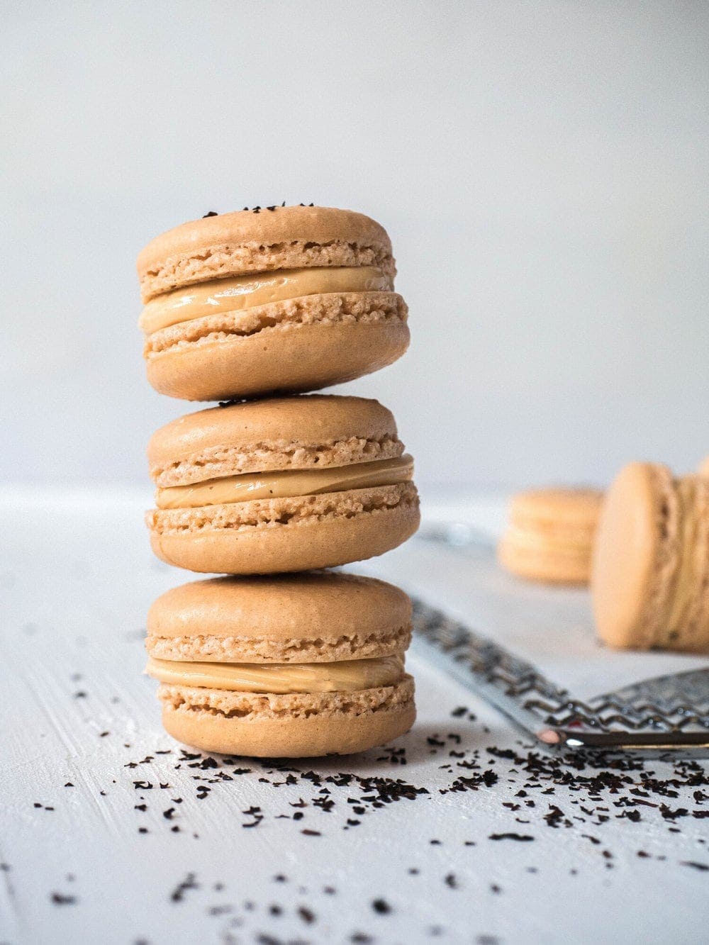 perfect macarons with salted caramel and milk tea filling