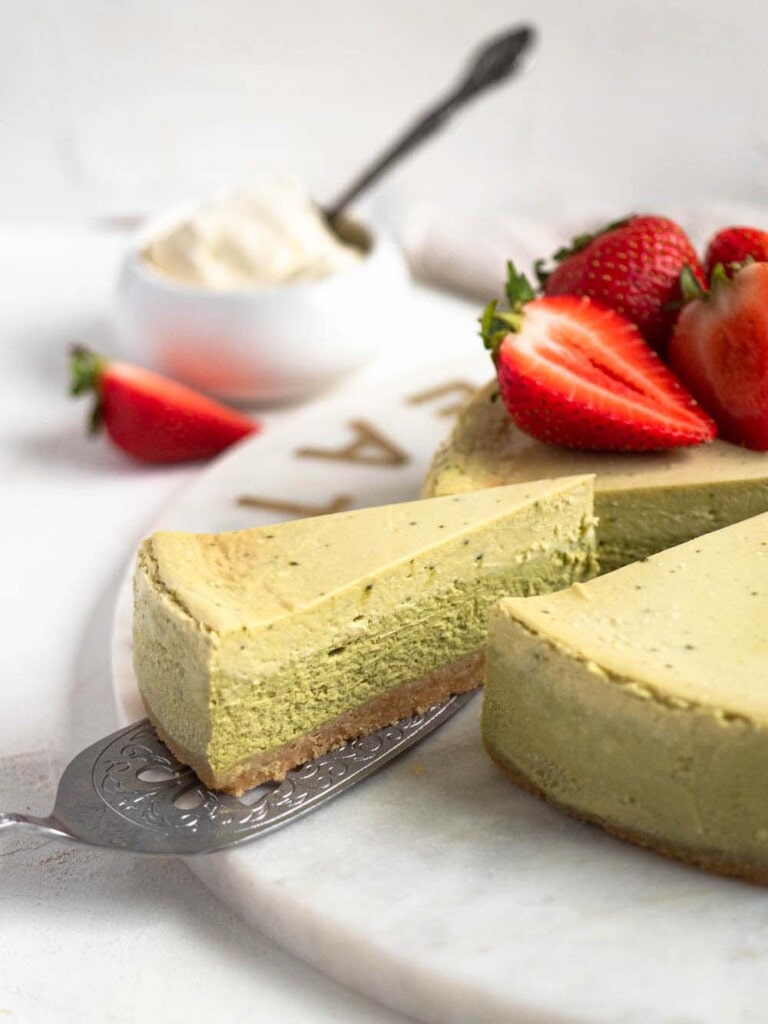Two-toned baked green tea cheesecake