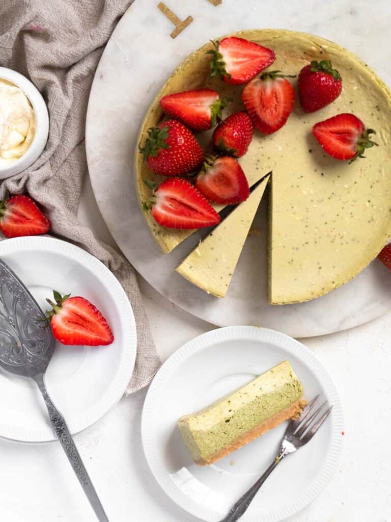 Two-toned baked green tea cheesecake