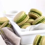 Matcha French macarons with a white chocolate green tea ganache