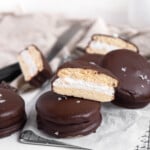 Vanilla bean Marshmallow sandwiches coated in dark chocolate choco pie moon pie wagon wheel