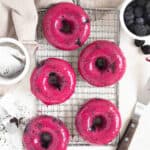 Soft cake donuts topped with a tangy lemon and blueberry glaze