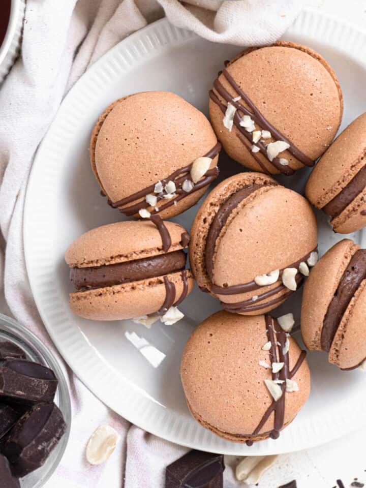 Macarons filled with silky chocolate buttercream and crunchy peanut butter