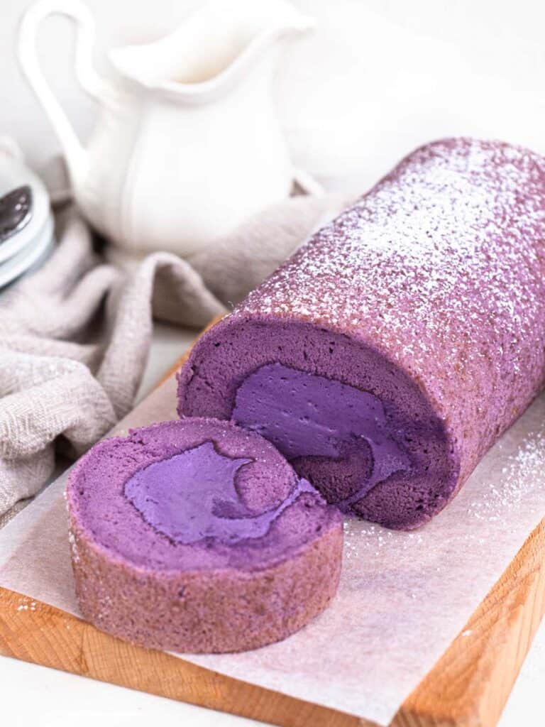 Soft and fluffy Filipino Ube Roll Cake 