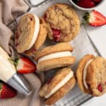 Fresh strawberry cookie sandwiches with lemon cheesecake filling