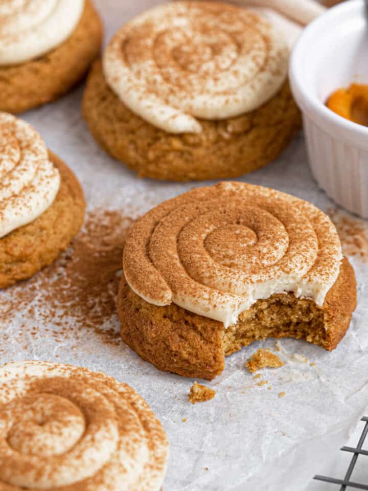 Soft pumpkin spice cheesecake frosted cookies crumbl inspired