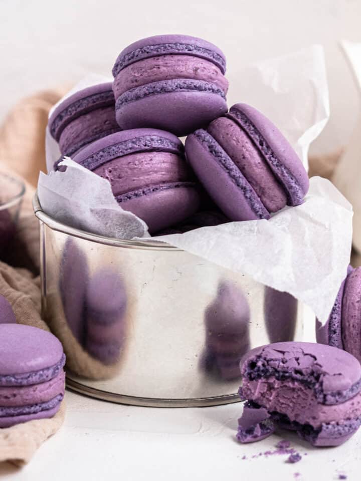 Ube French macarons with light and fluffy ube buttercream