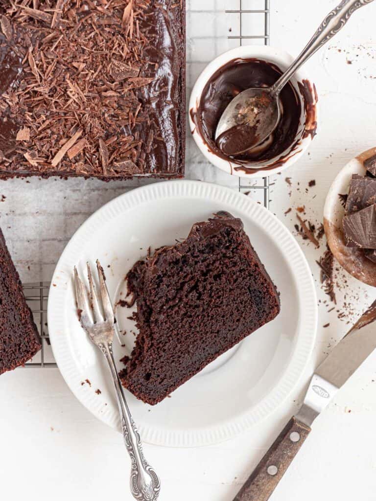 Rich Moist chocolate loaf cake with chocolate ganache frosting