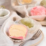 Japanese matcha and raspberry mochi ice cream