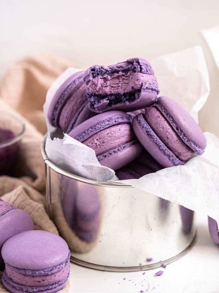 Ube French macarons with light and fluffy ube buttercream