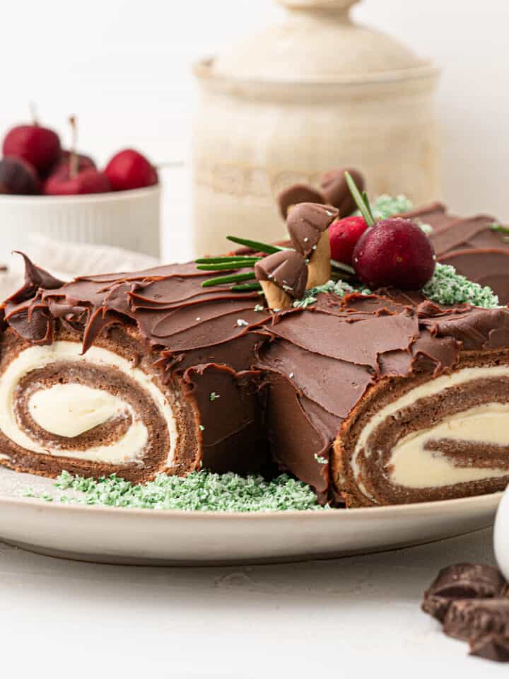 Chocolate Christmas Yule Log Roll Cake Buche de Noel