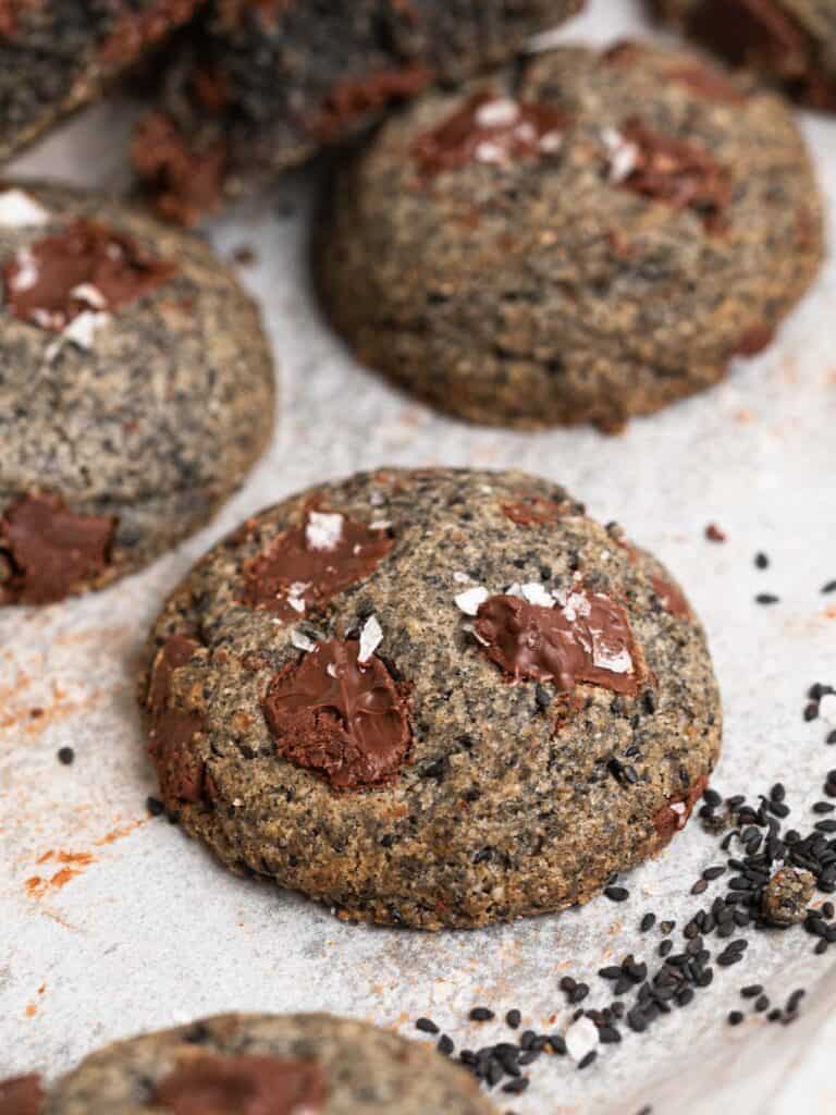 Soft fudge black sesame chocolate chunk cookies