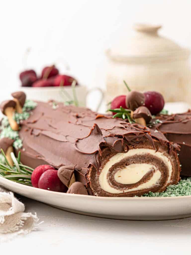 Chocolate Christmas Yule Log Roll Cake Buche de Noel