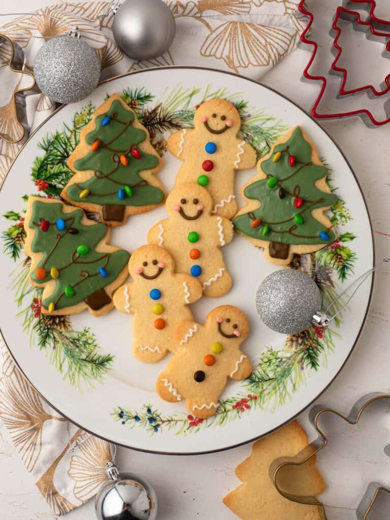 Christmas Iced sugar cookies gingerbread men and Christmas trees