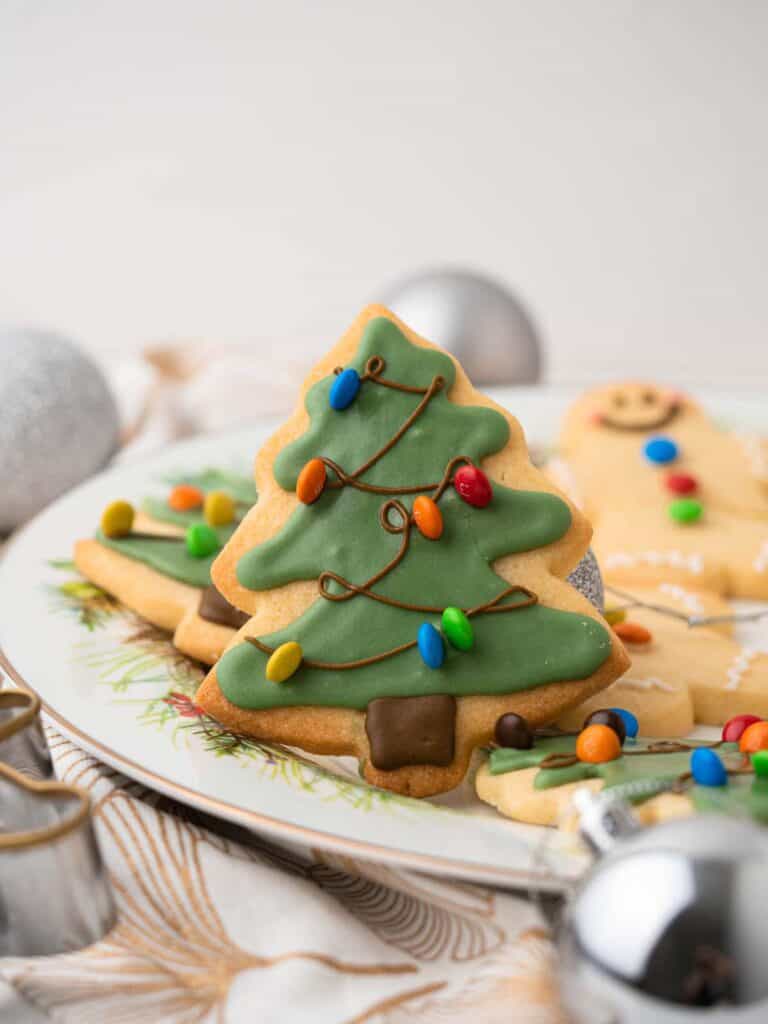 Christmas Iced sugar cookies gingerbread men and Christmas trees