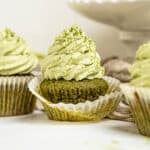 Matcha green tea cupcakes with whipped white chocolate ganache frosting