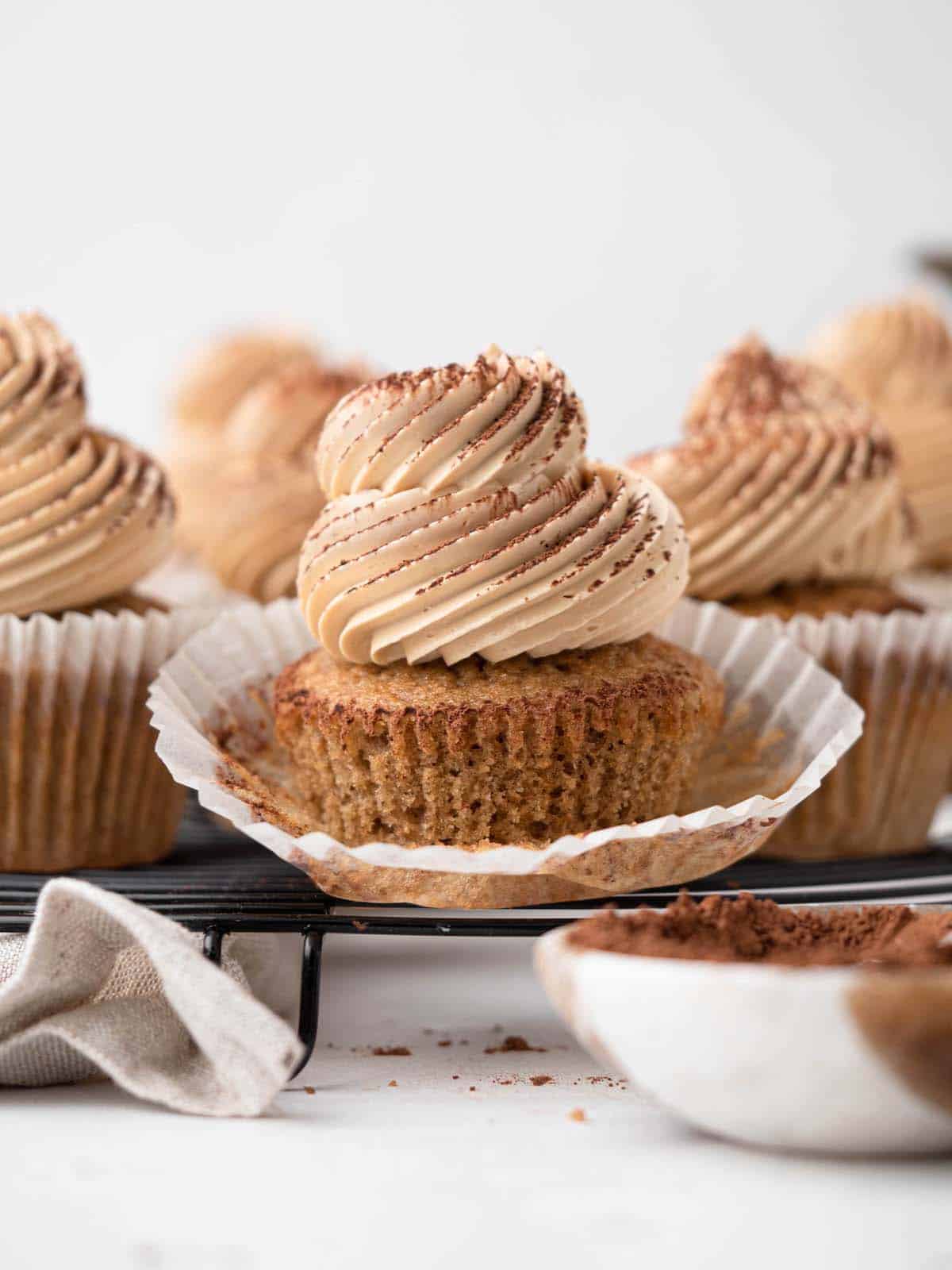 Fluffy espresso cupcakes topped with silky coffee buttercream