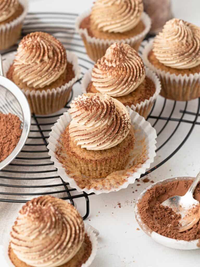 Fluffy espresso cupcakes topped with silky coffee buttercream