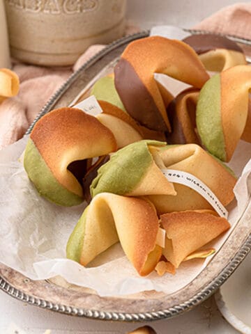 Homemade fortune cookies dipped in chocolate