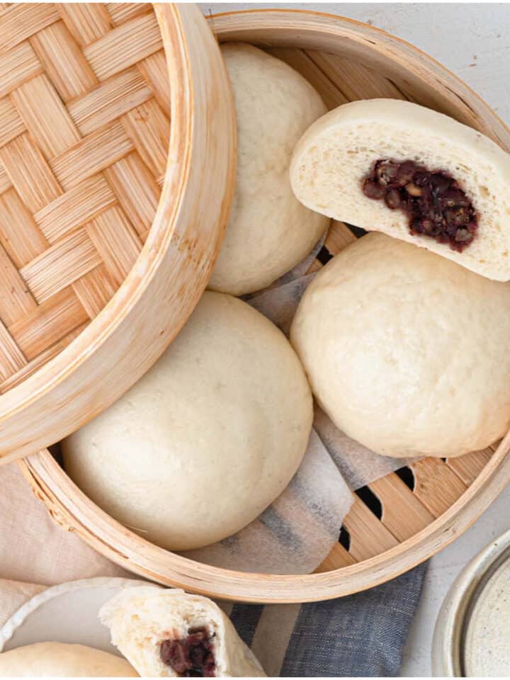 Chinese Steamed red bean buns dou sha bao