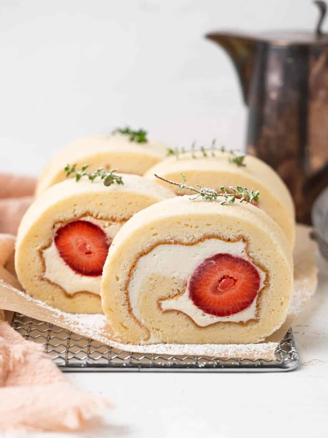 Strawberry Roll Cake With Cream And Fresh Berries