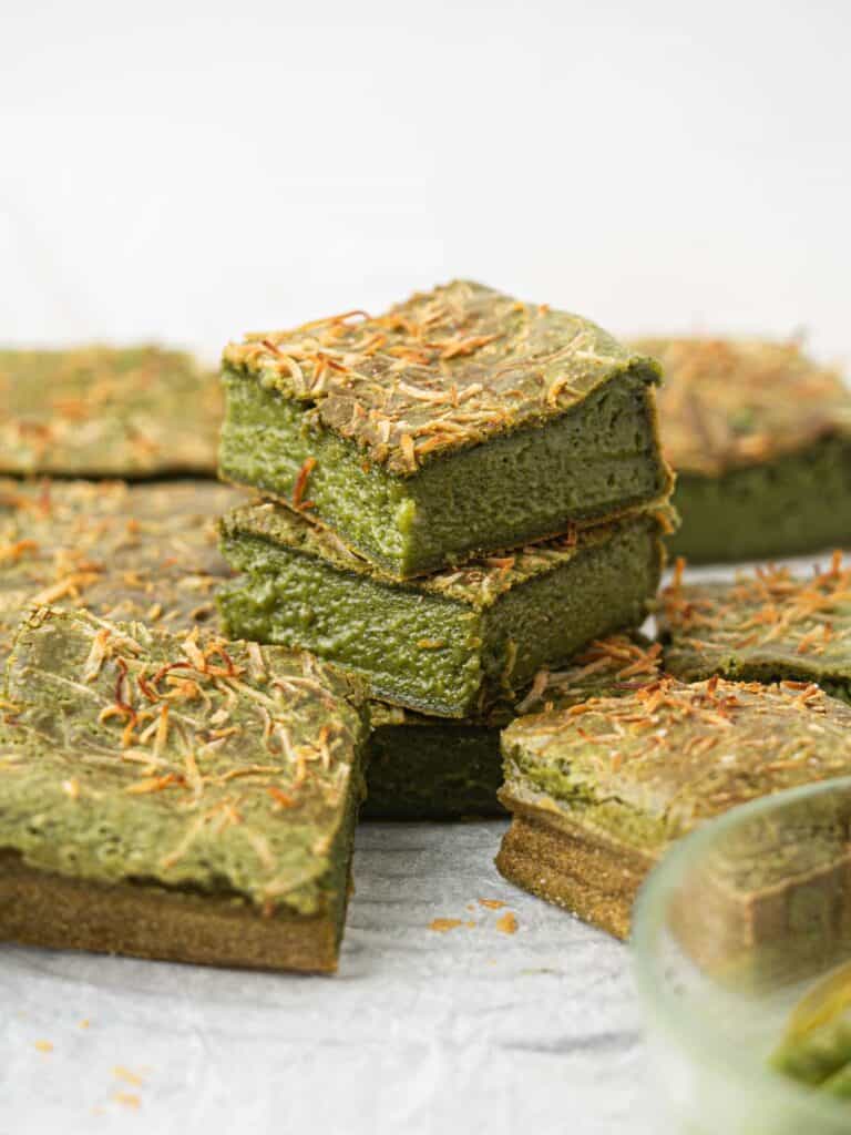 Green tea matcha Hawaiian butter mochi cake