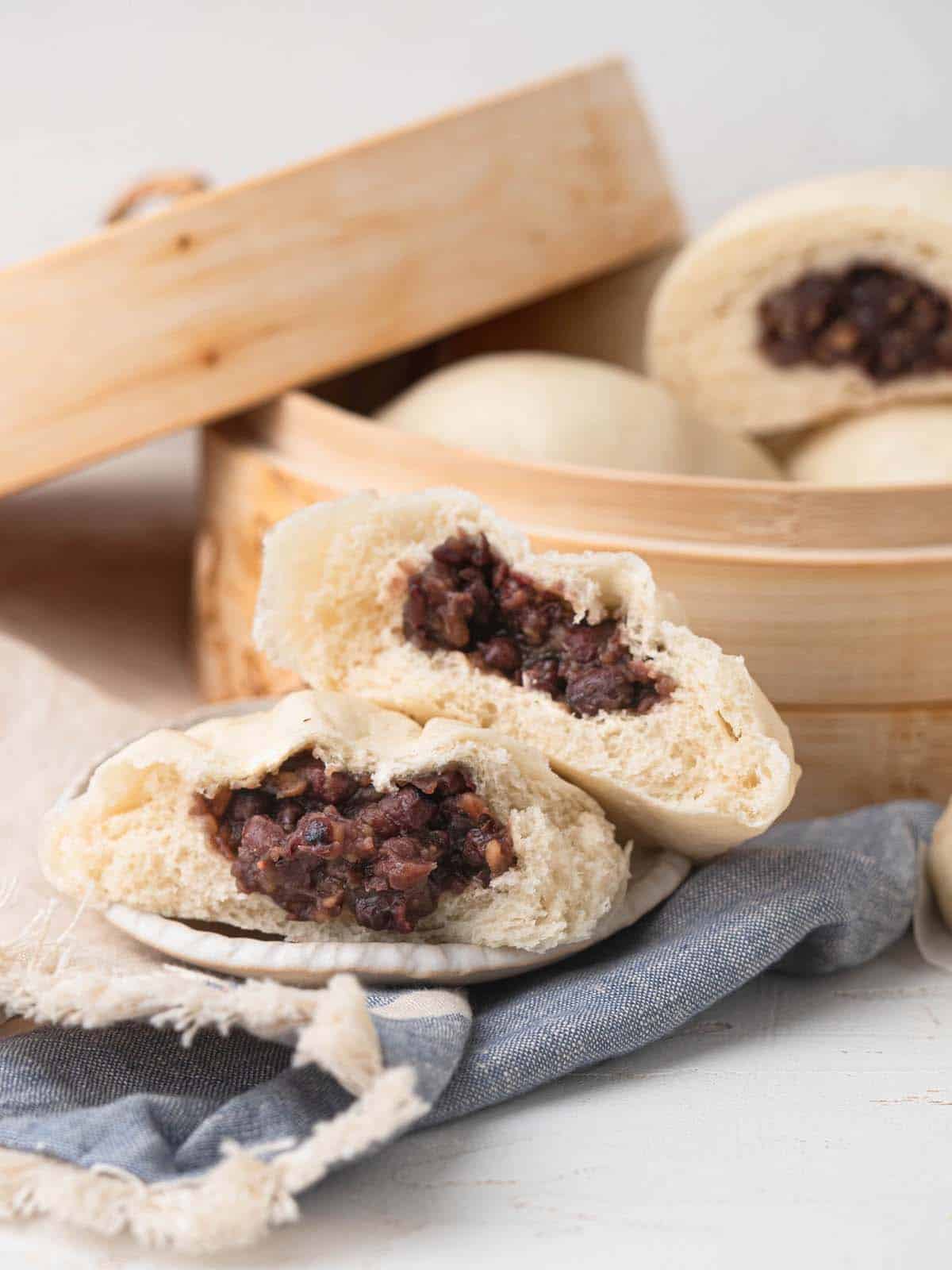 Chinese Steamed red bean buns dou sha bao