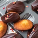 Chocolate dipped brown butter French madeleines