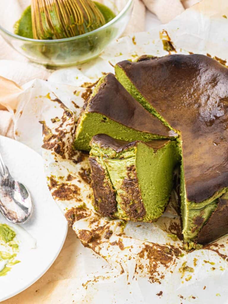 Matcha green tea burnt Basque cheesecake