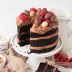 Chocolate raspberry layer cake with chocolate cream cheese frosting