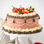 Vintage style retro red velvet birthday cake with cream cheese frosting
