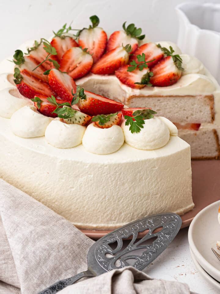 Strawberries and Cream White Angel Food Sponge Cake