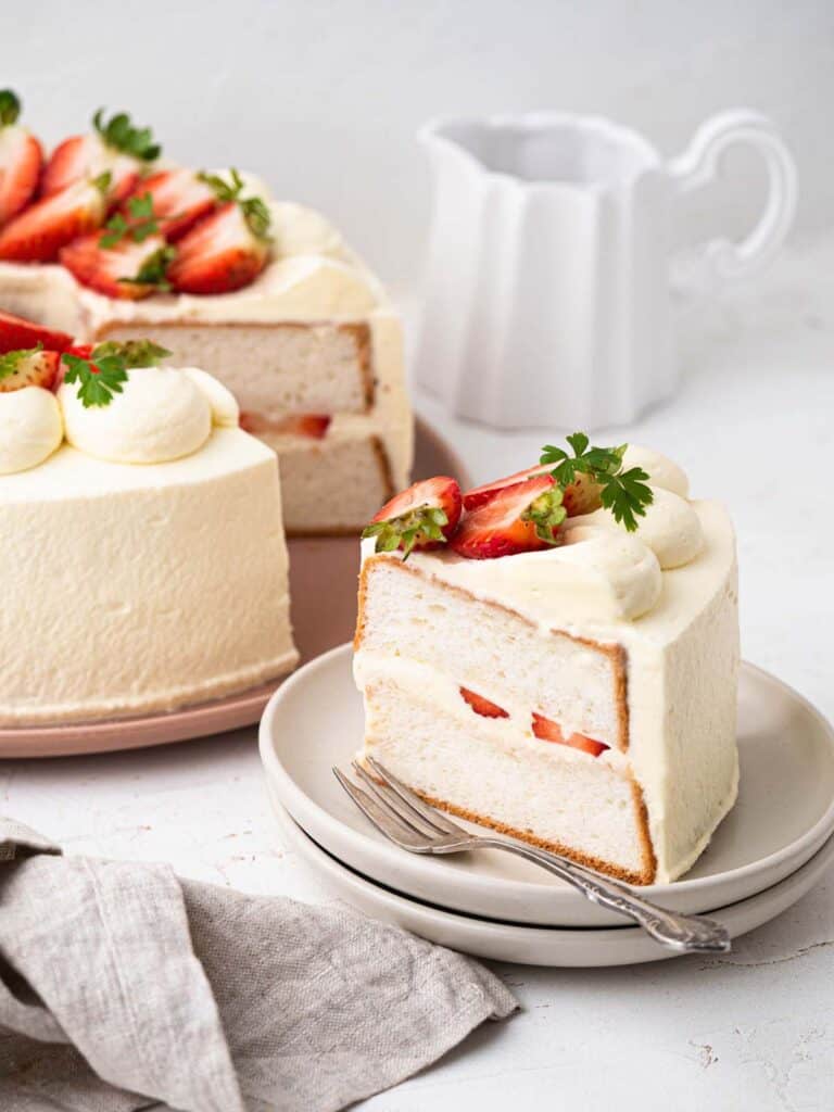 Strawberries and Cream White Angel Food Sponge Cake 