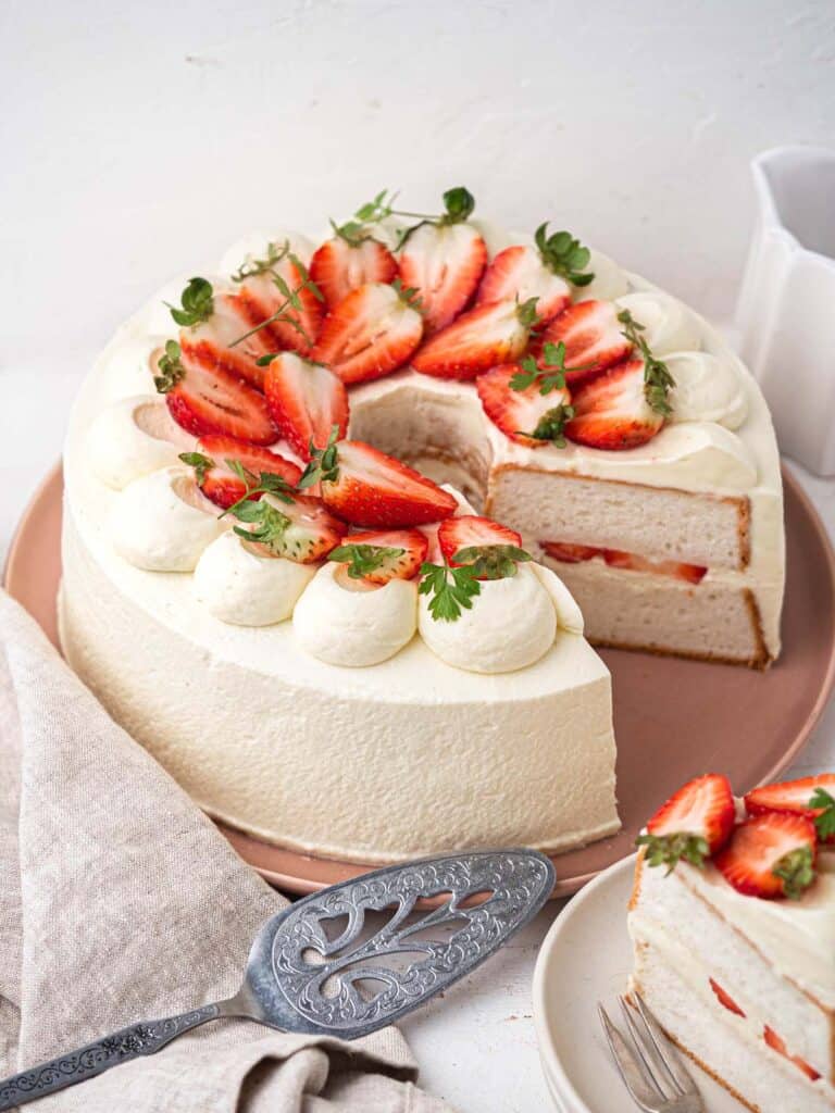Strawberries and Cream White Angel Food Sponge Cake 