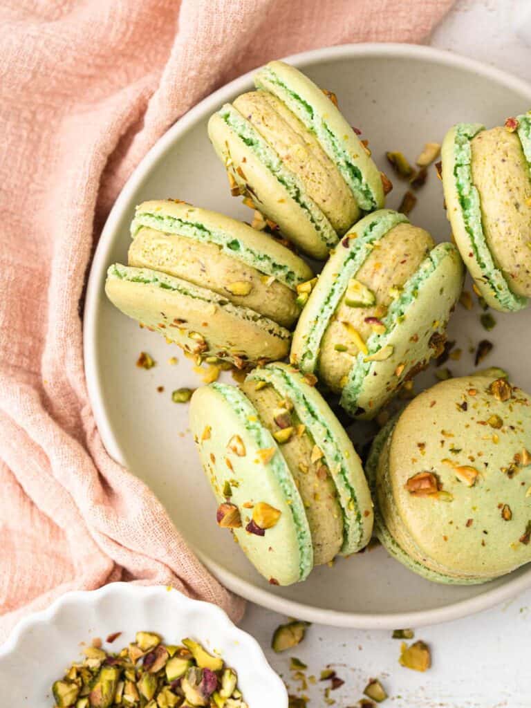 French pistachio Macarons with pistachio cream cheese buttercream filling