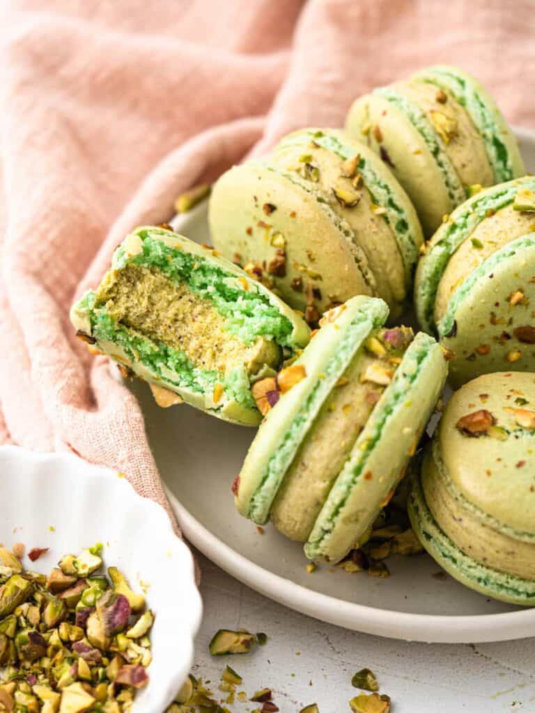 French pistachio Macarons with pistachio cream cheese buttercream filling