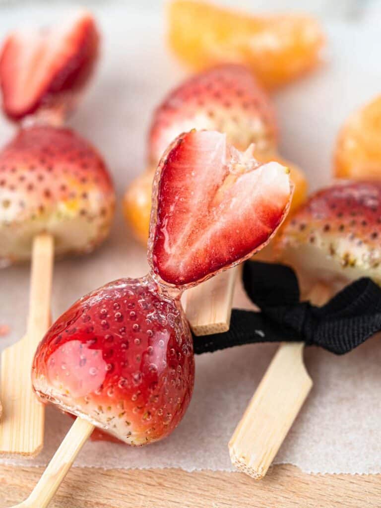 Strawberry tanghulu candied fruit skewer