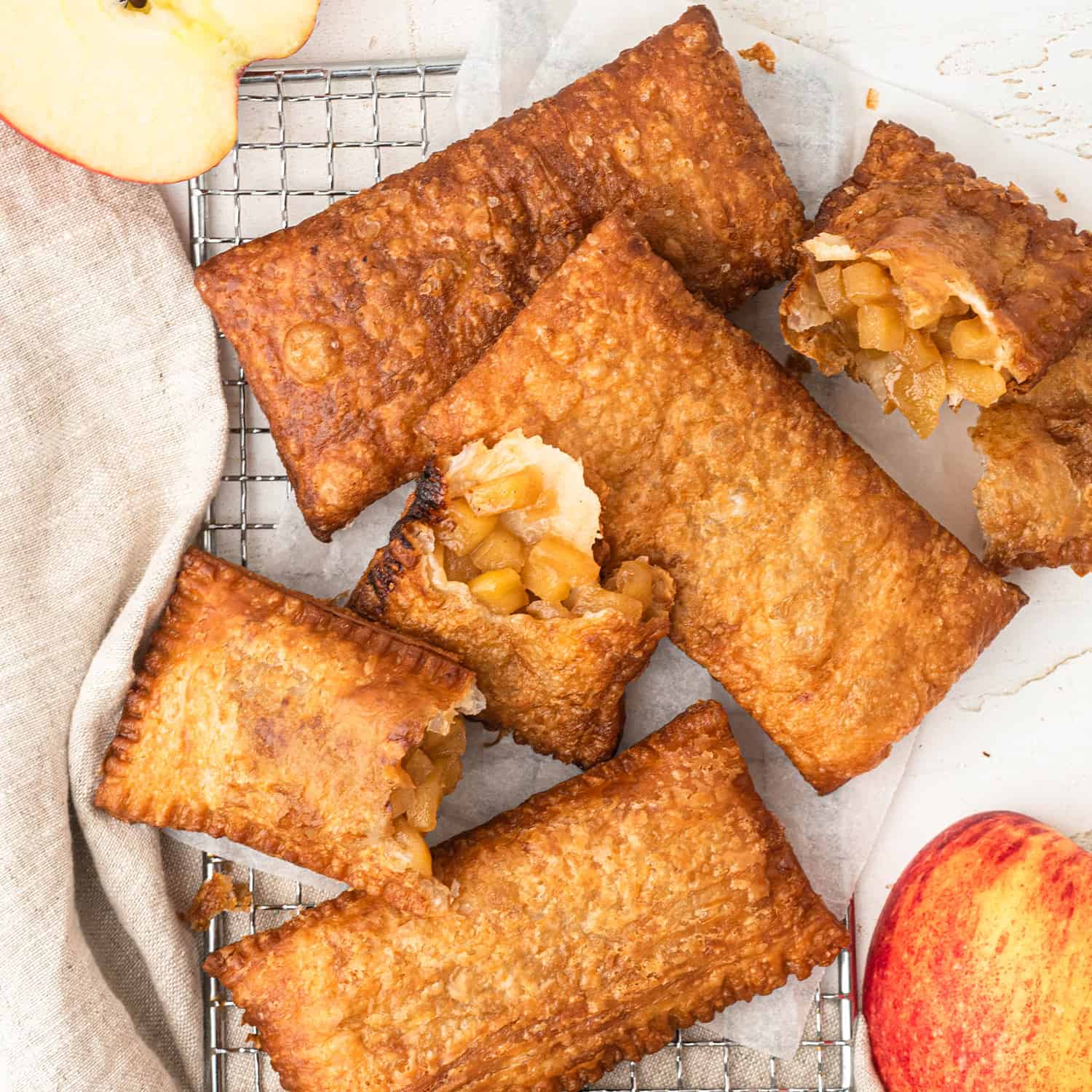 Golden fried puff pastry filled with warm cinnamon apples