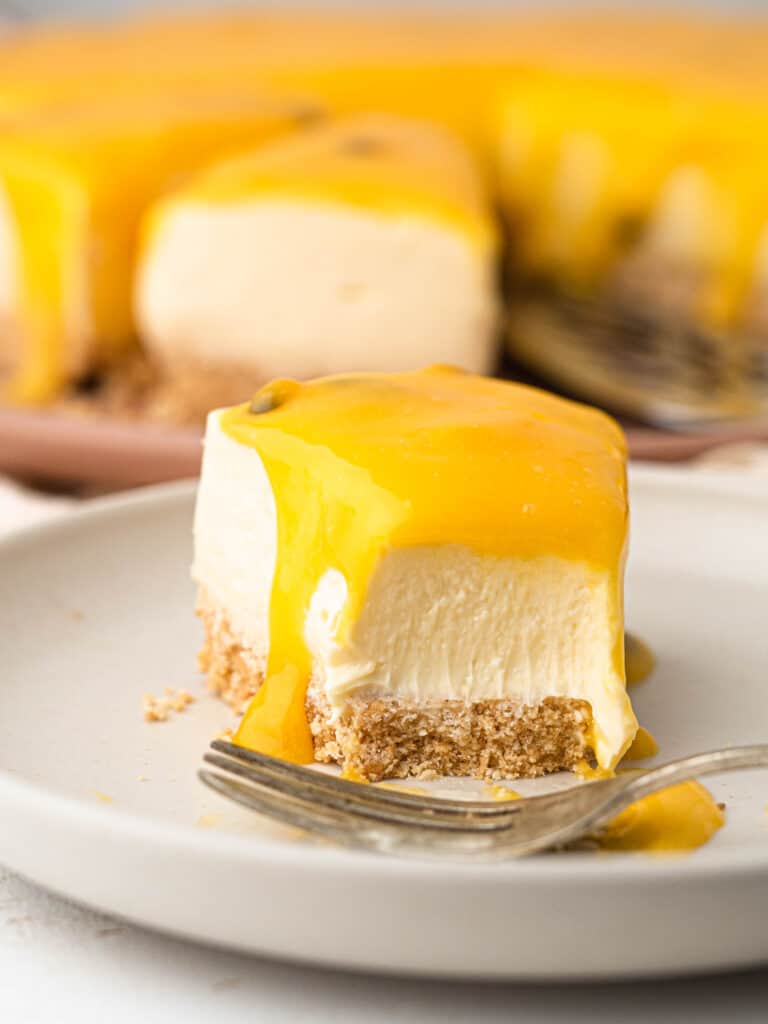 No-bake passionfruit cheesecake with passionfruit curd