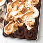 Double Chocolate cinnamon rolls topped with torched meringue