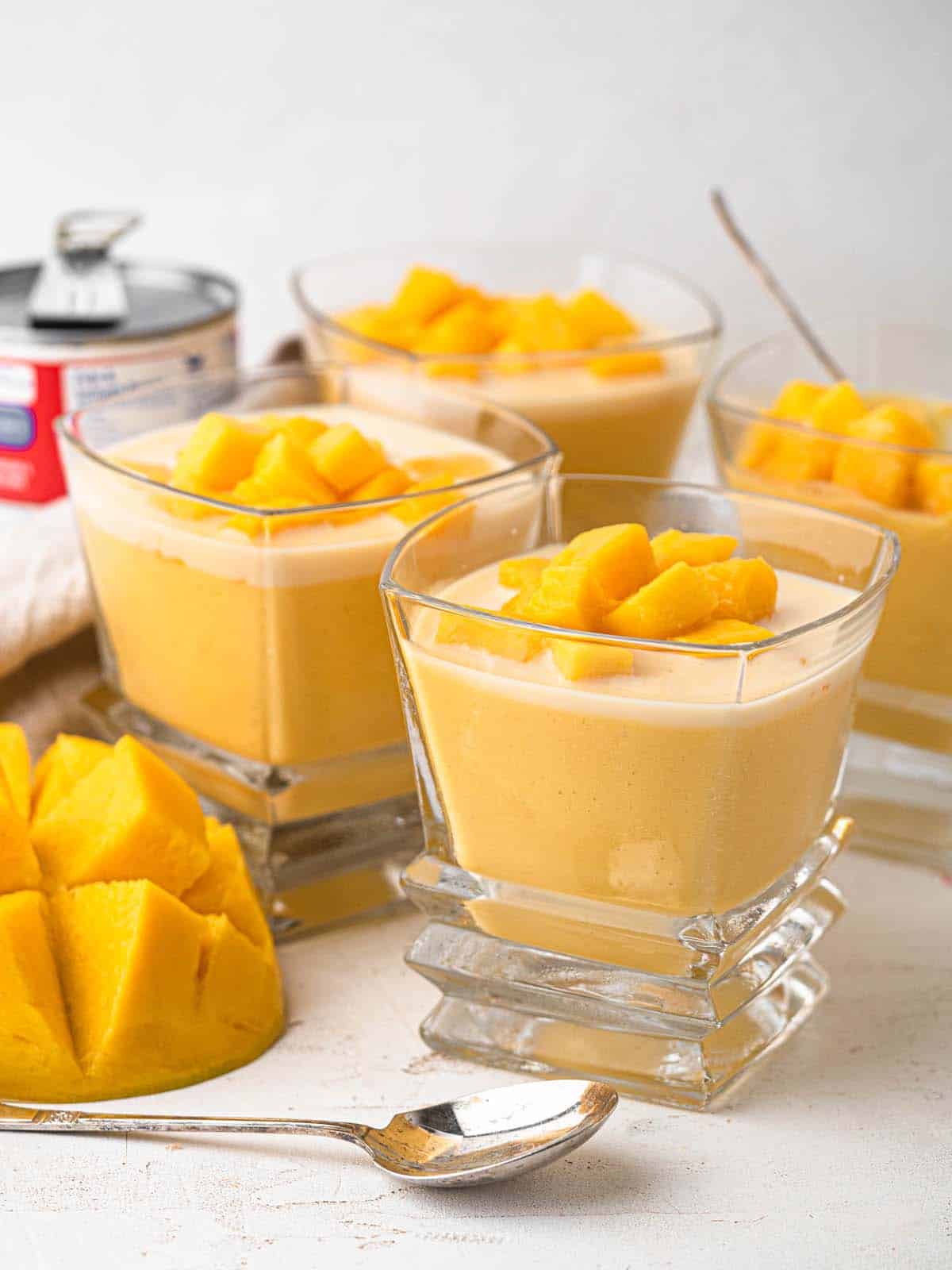 chinese yum cha mango pudding topped with evaporated milk