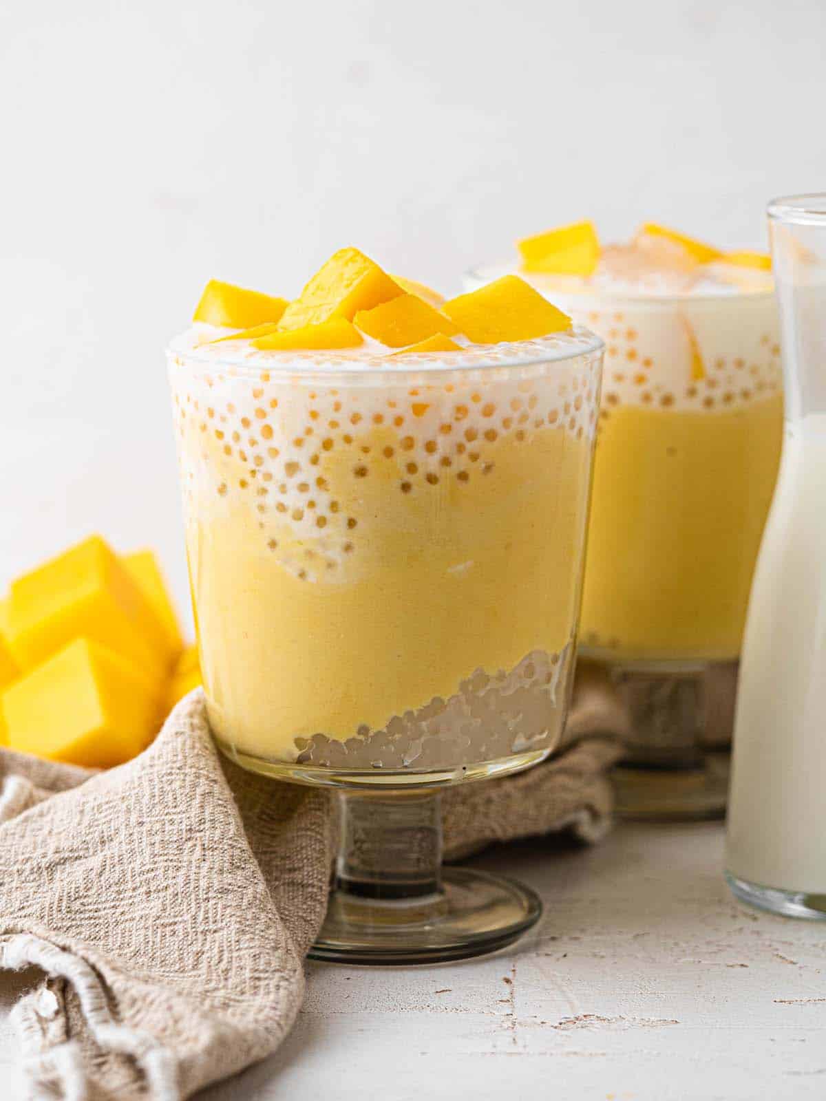 mango sago tapioca pudding with coconut milk and fresh mango