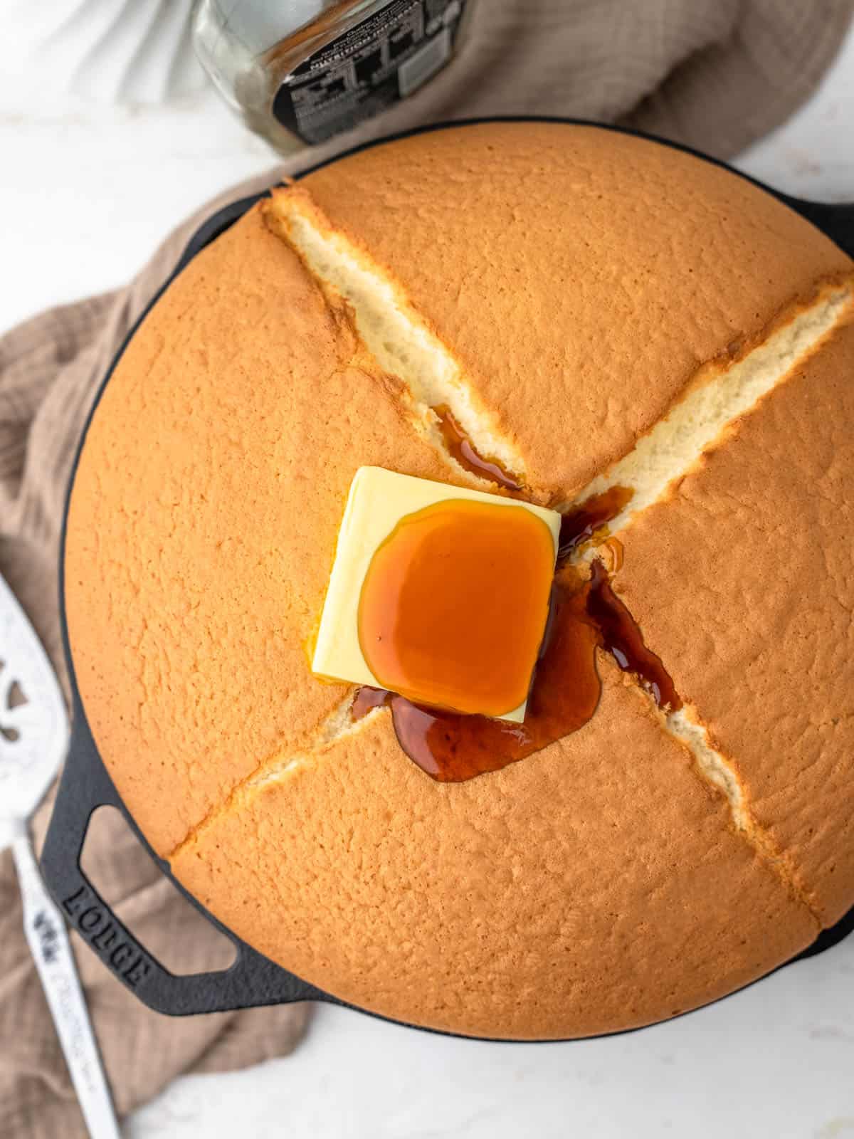 Honey souffle castella skillet pancake