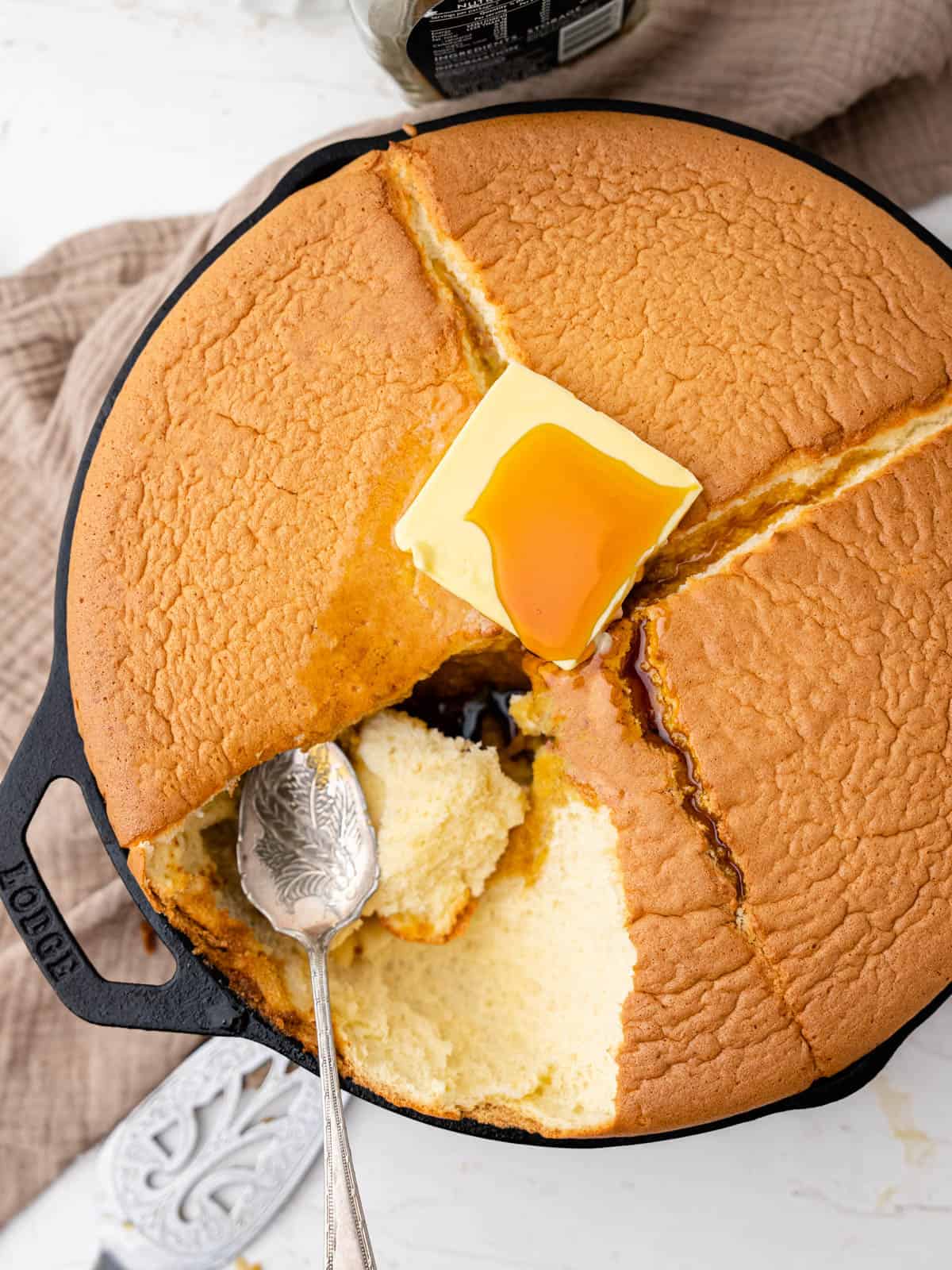 Honey souffle castella skillet pancake